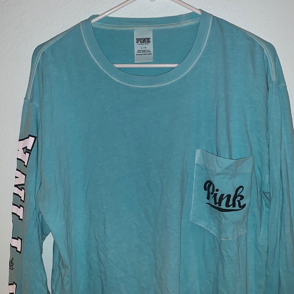 Aqua Blue PINK Varsity Longsleeve